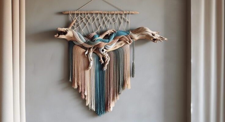 driftwood yarn wall hanging 1
