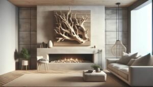 driftwood above fireplace 1