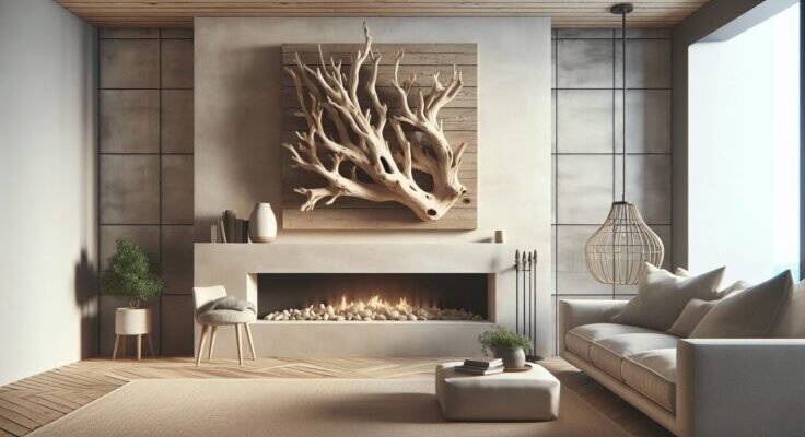 driftwood above fireplace 1