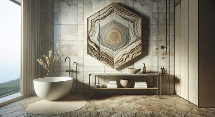 driftwood hexagon tile bathroom 1