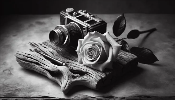 ansel adams rose and driftwood
