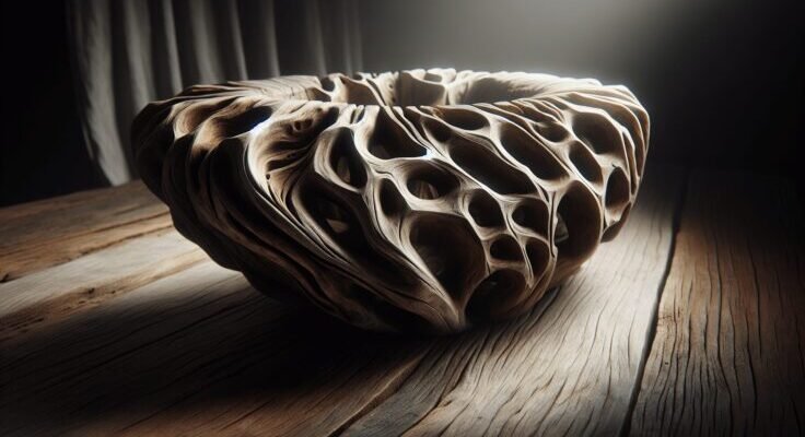 round aged driftwood carved wood lattice coffee table 1