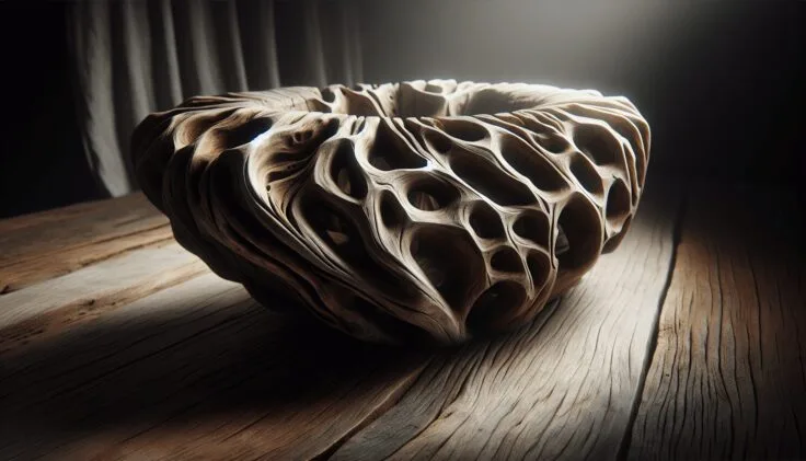 round aged driftwood carved wood lattice coffee table 1