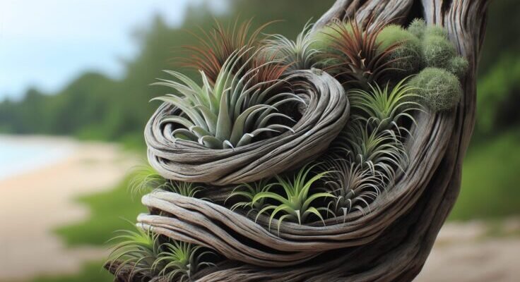 attaching air plants to driftwood 1