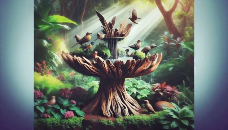 driftwood bird bath