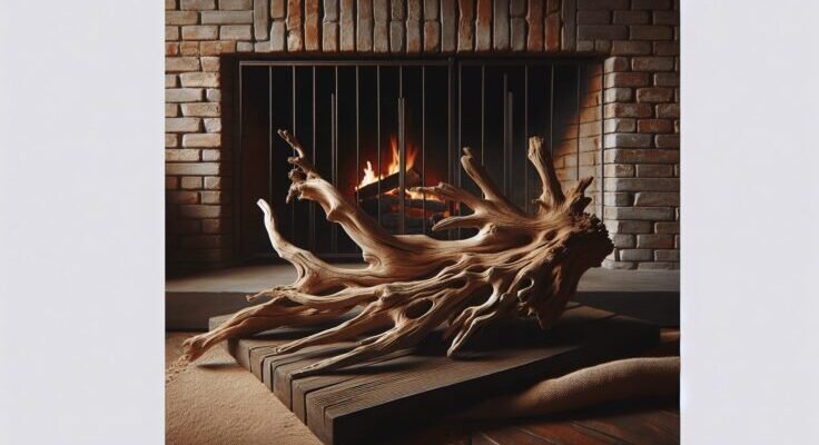 driftwood in fireplace