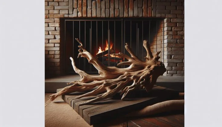 driftwood in fireplace
