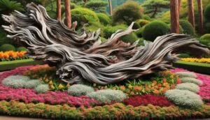 driftwood in flower beds 1