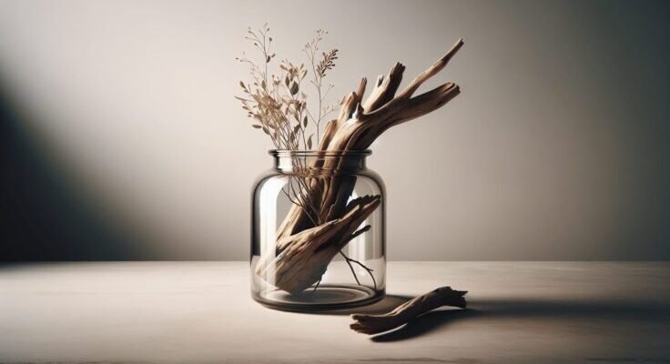 driftwood in glass jar