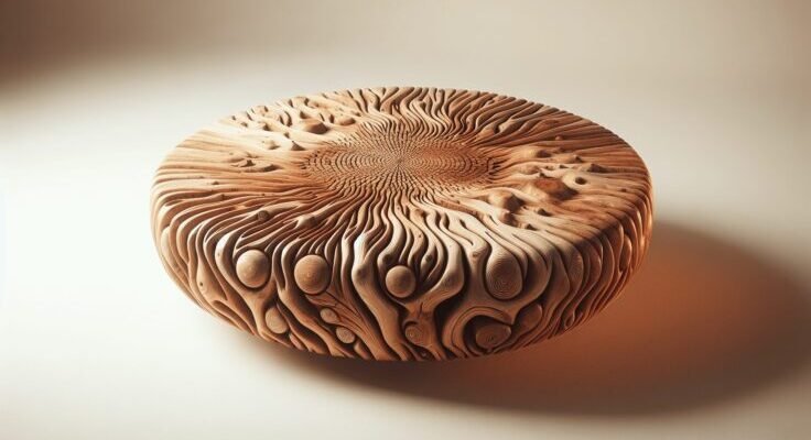 ishan round driftwood ridged coffee table 1