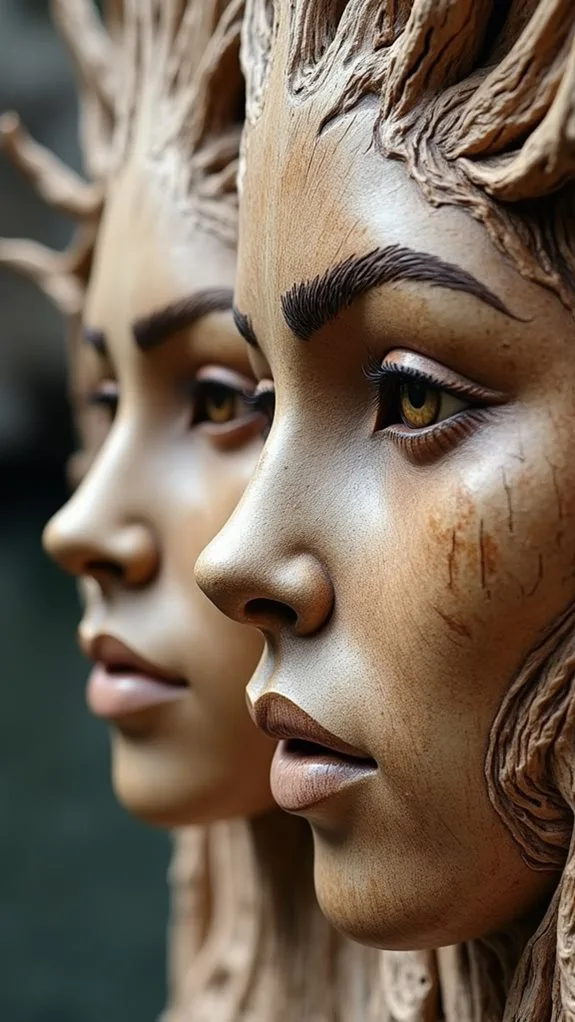 carved driftwood facial art