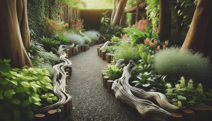 driftwood edging garden