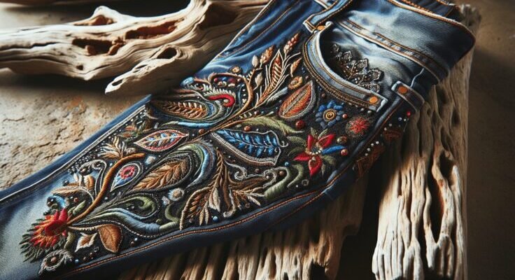 driftwood embroidered jeans
