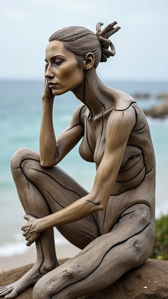 driftwood figure in contemplation