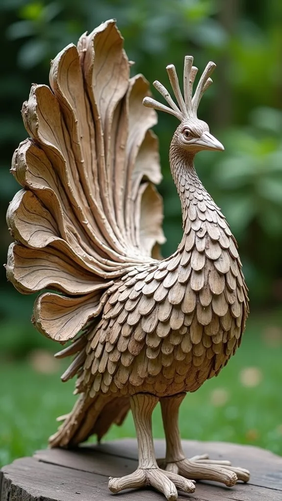 driftwood peacock feather display