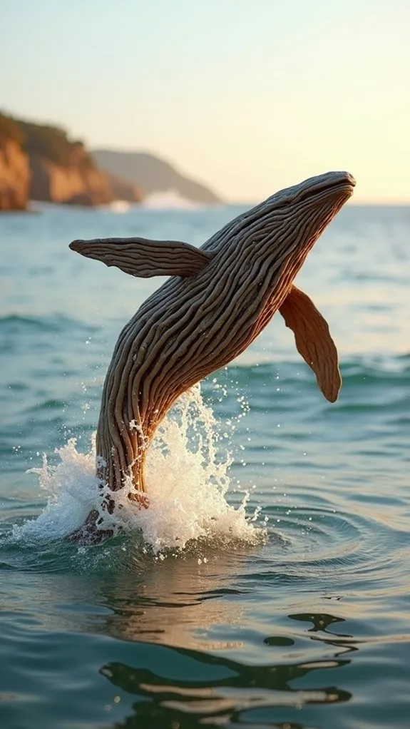 driftwood whale leaps gracefully