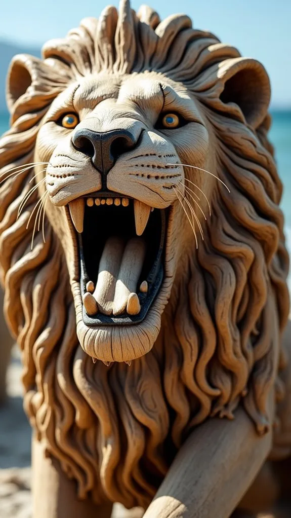 majestic driftwood lion sculpture