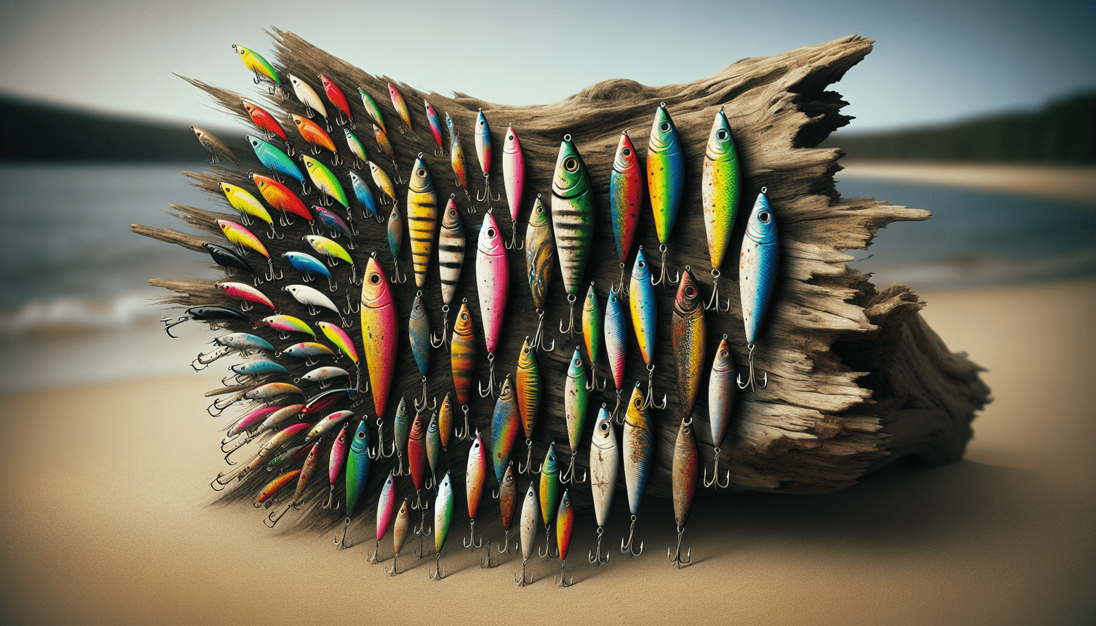 Fishing Lures On Driftwood Fishing Lures On Driftwood