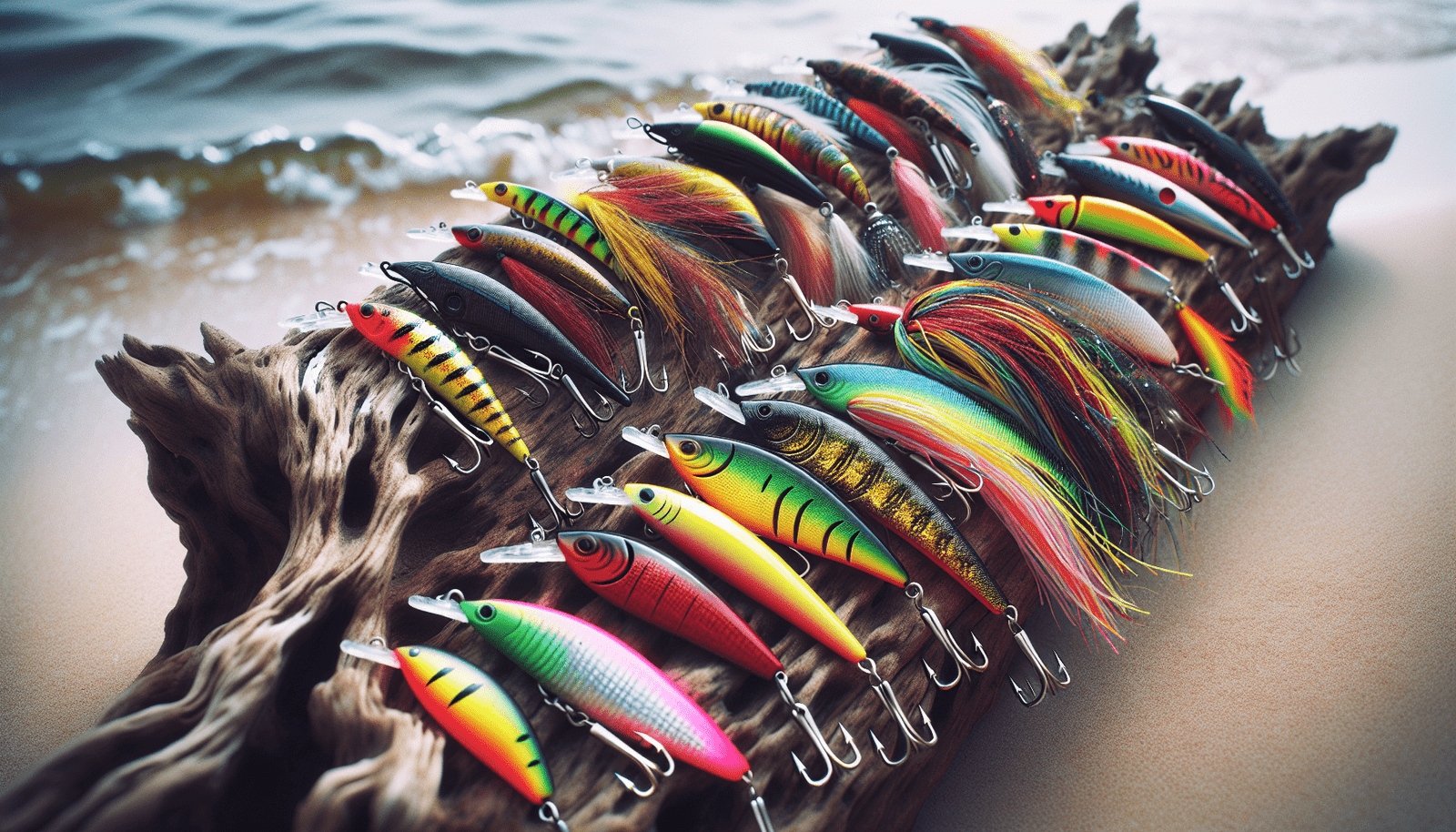 Fishing Lures On Driftwood Fishing Lures On Driftwood