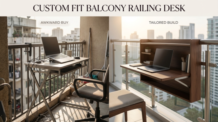 Custom Fit Balcony Railing Desk