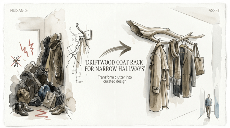 Driftwood Coat Rack For Narrow Hallways
