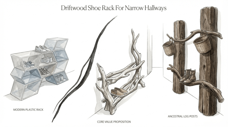 Driftwood Shoe Rack For Narrow Hallways