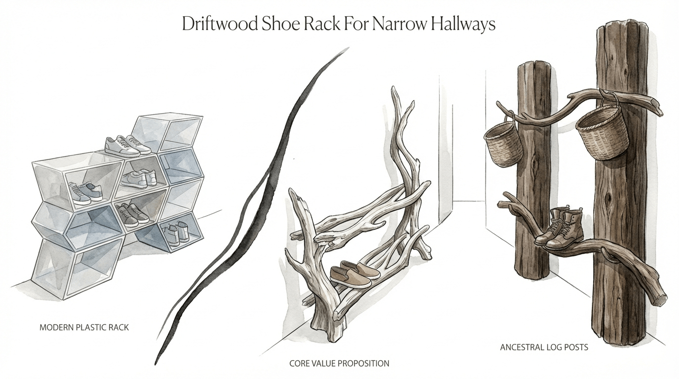 Driftwood Shoe Rack For Narrow Hallways