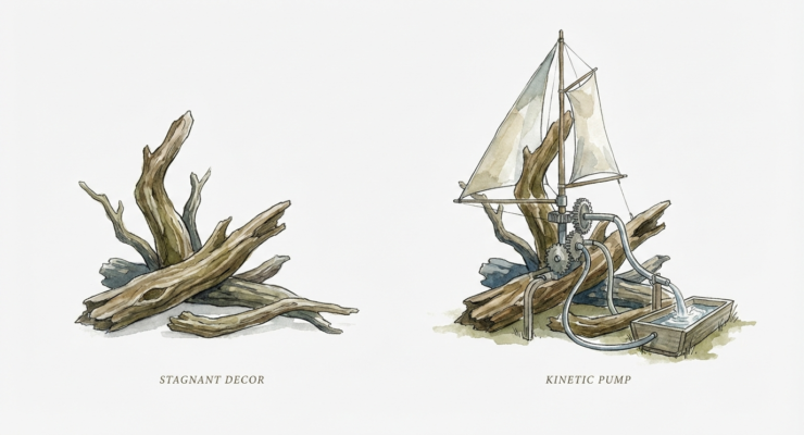 Driftwood Wind-pump For Garden Watering