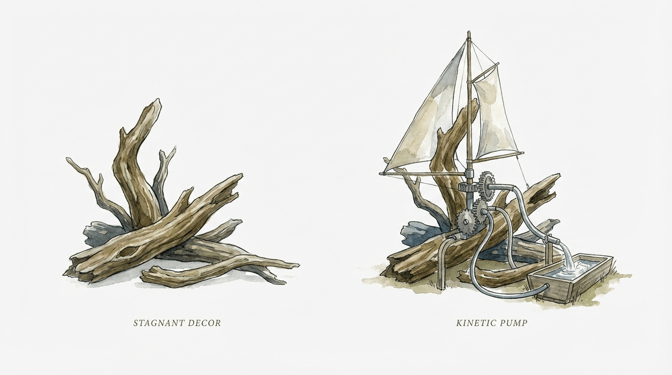 Driftwood Wind-pump For Garden Watering