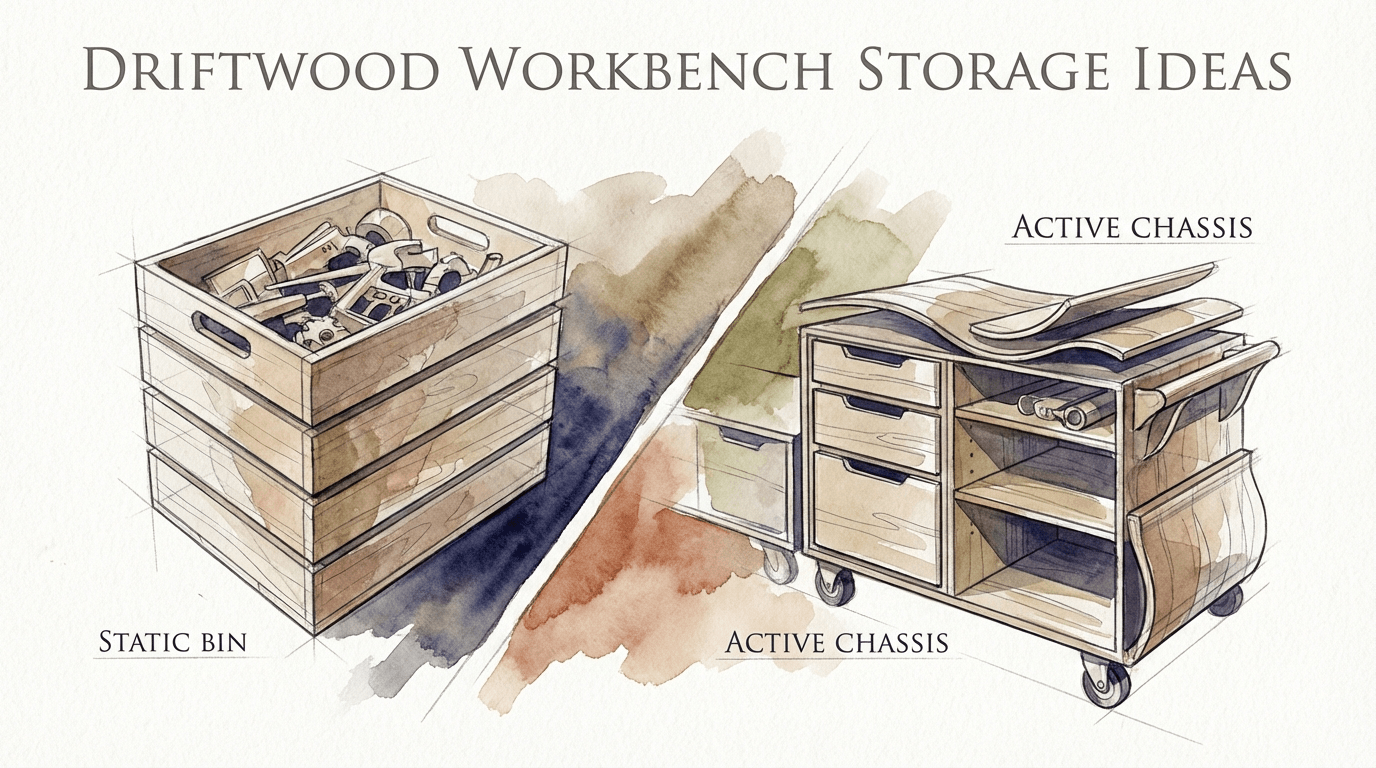 Driftwood Workbench Storage Ideas