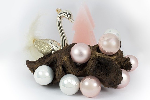 christmas ornament, swan, glass, driftwood, christmas, trend, currently, handwork, festive, decorate, pink, mother of pearl, candle