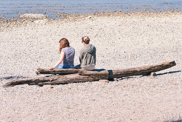 conversation, girl, riverbank, lake, waters, driftwood, nature, see, watch, alone