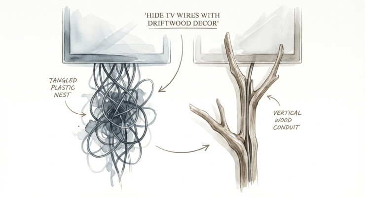 Hide Tv Wires With Driftwood Decor