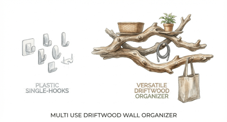 Multi Use Driftwood Wall Organizer