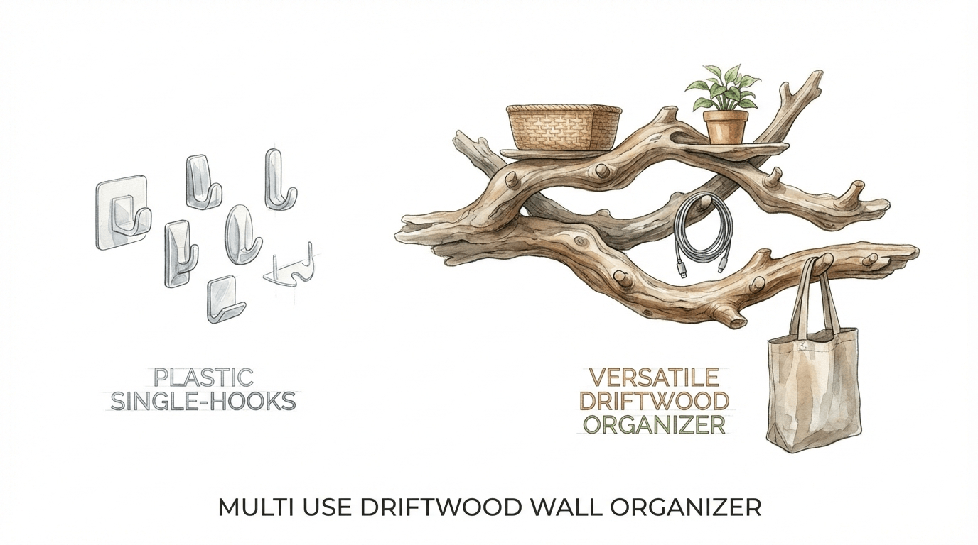 Multi Use Driftwood Wall Organizer