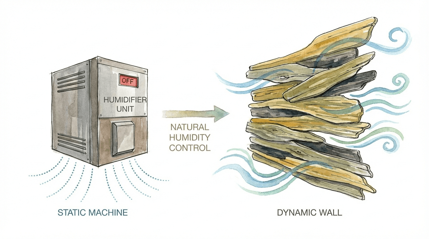 Natural Humidity Control With Driftwood Paneling