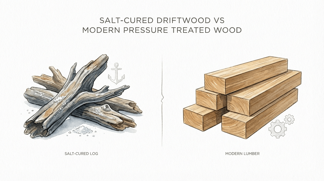 Salt-cured Driftwood Vs Modern Pressure Treated Wood