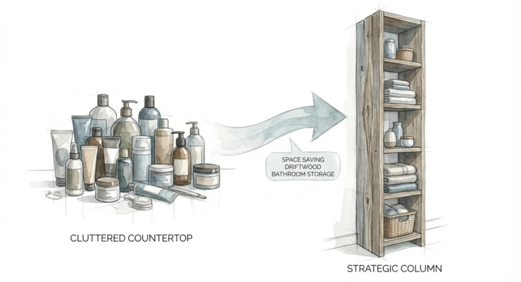 Space Saving Driftwood Bathroom Storage