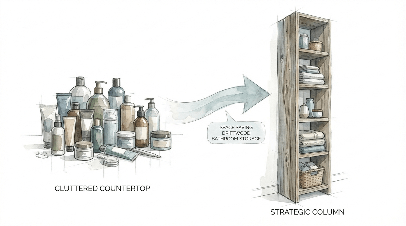 Space Saving Driftwood Bathroom Storage