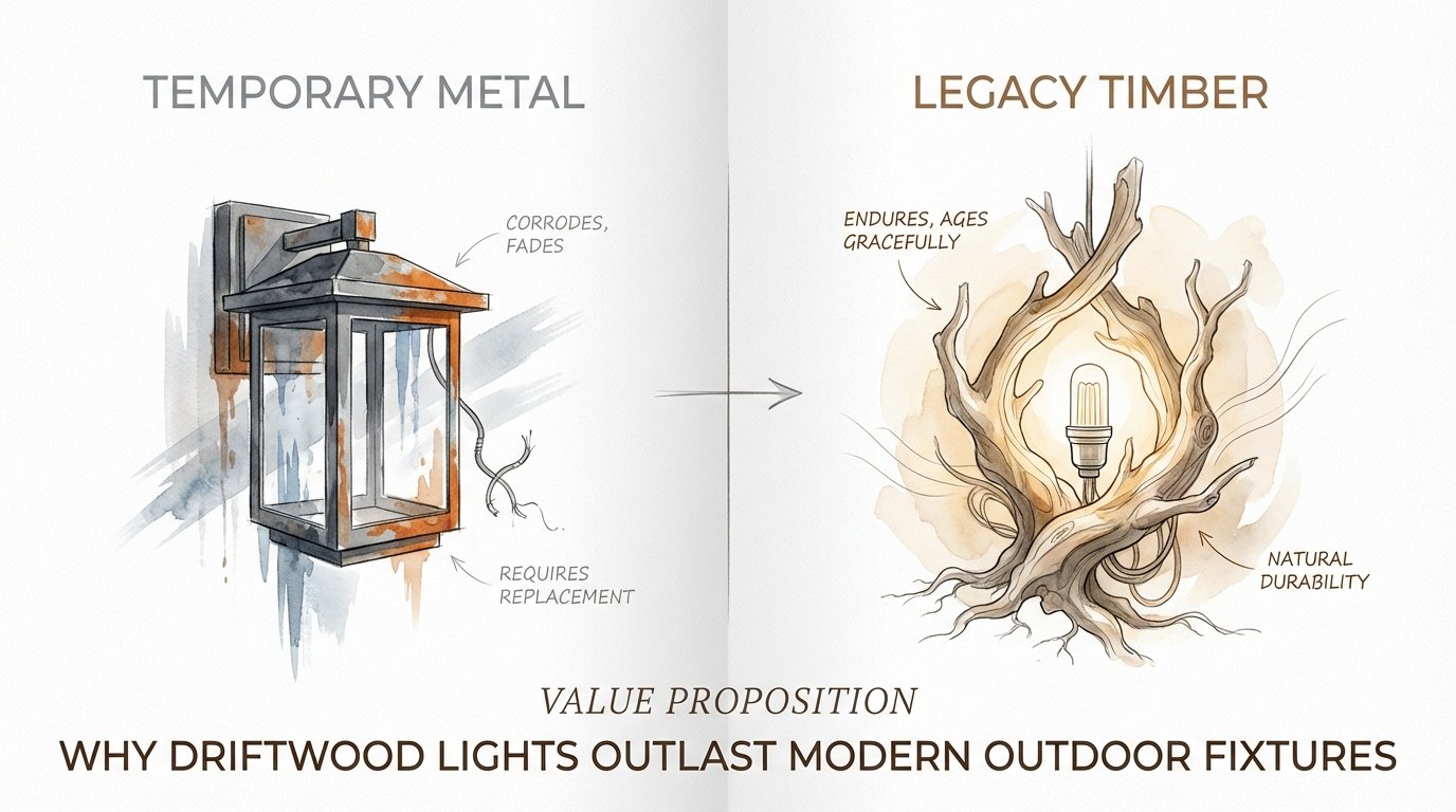 Why Driftwood Lights Outlast Modern Outdoor Fixtures