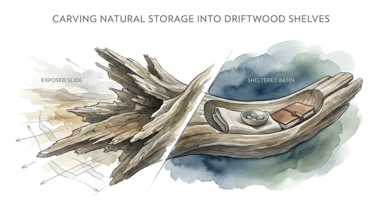 Carving Natural Storage Into Driftwood Shelves