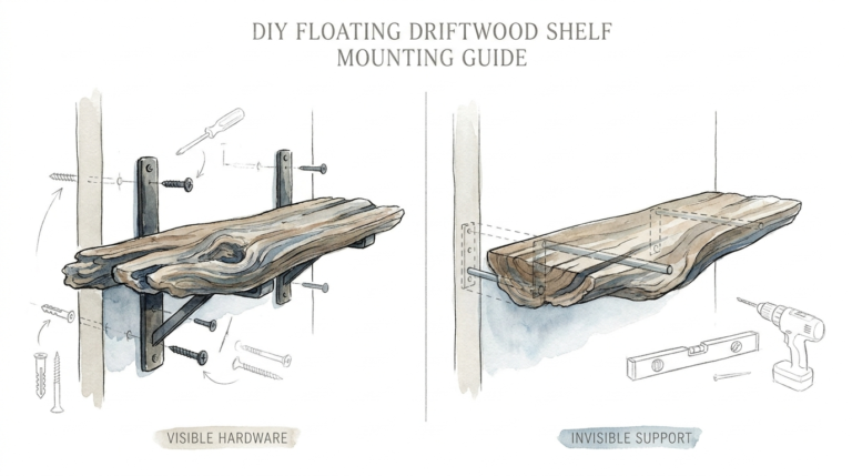 Diy Floating Driftwood Shelf Mounting Guide