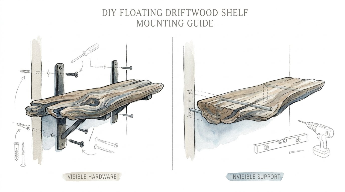 Diy Floating Driftwood Shelf Mounting Guide