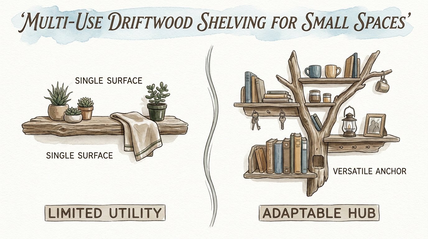 Multi-use Driftwood Shelving For Small Spaces
