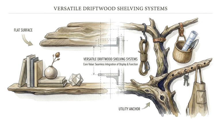 Versatile Driftwood Shelving Systems