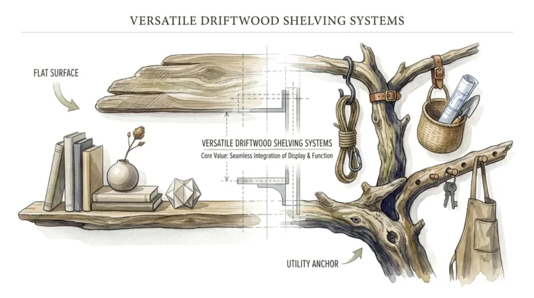 Versatile Driftwood Shelving Systems