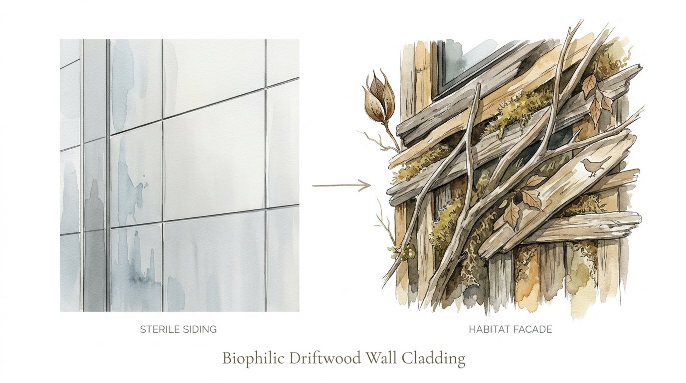 Biophilic Driftwood Wall Cladding