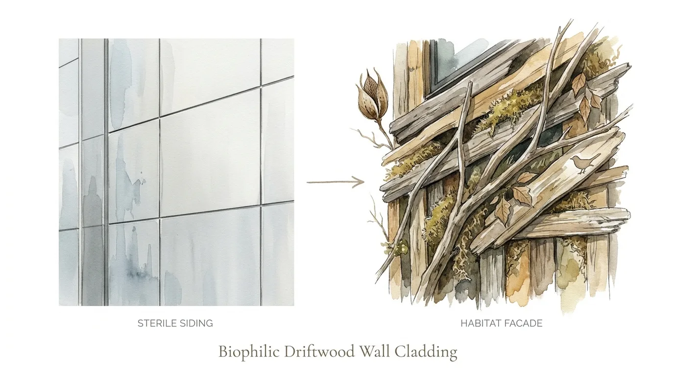 Biophilic Driftwood Wall Cladding