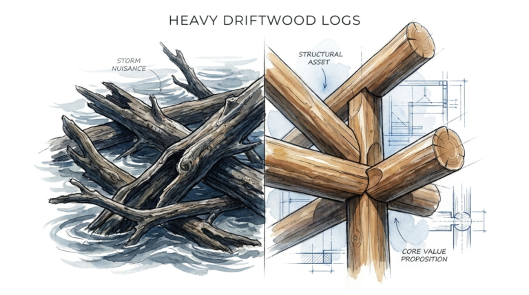 Building With Heavy Driftwood Logs