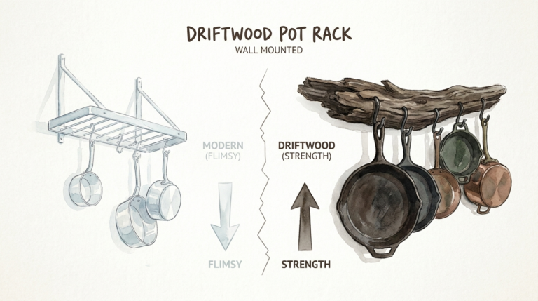 Driftwood Pot Rack Wall Mounted